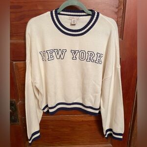 Sincerely Jules White and Navy Crew Neck Sweater